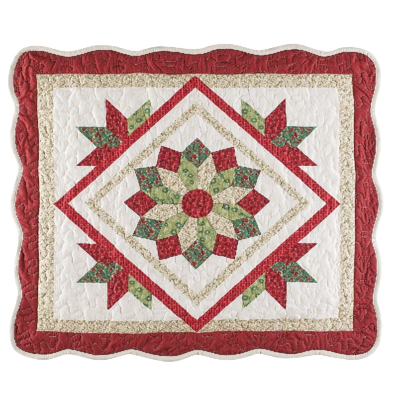 Center Floral Medallion Scalloped Edge Pillow Sham