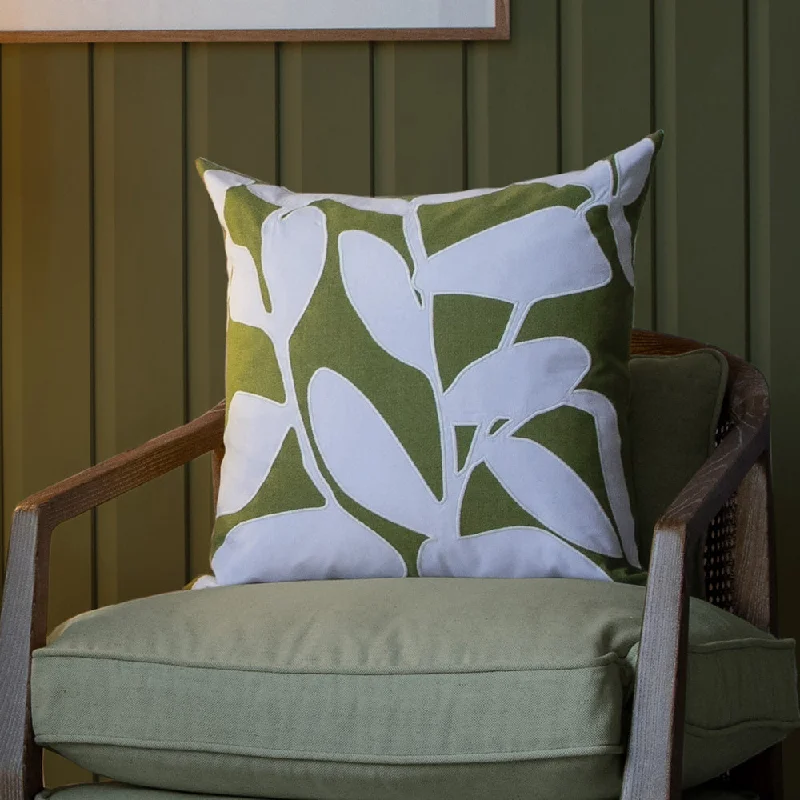 Birch Embroidered Feather Cushion Grass