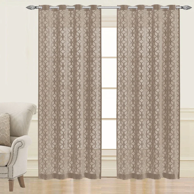 Grommets curtain panel - Sheer - Circle - Taupe - 52 x 96''