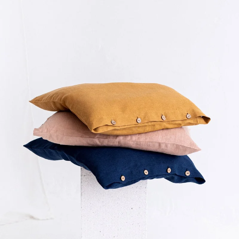 Linen Pillowcase With Buttons In Various Colors