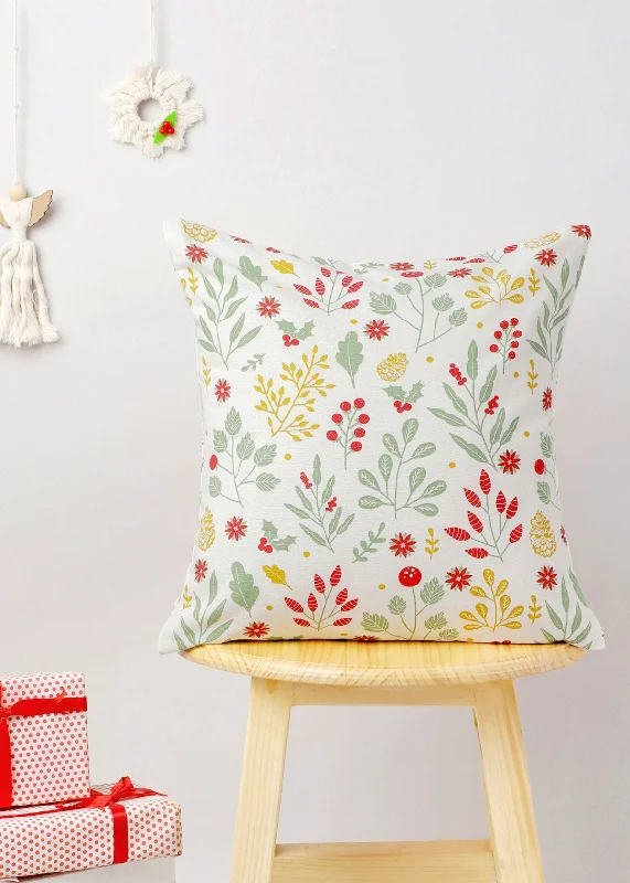 Foraged Berries 100% cotton floral cushion cover for sofa - Multicolor