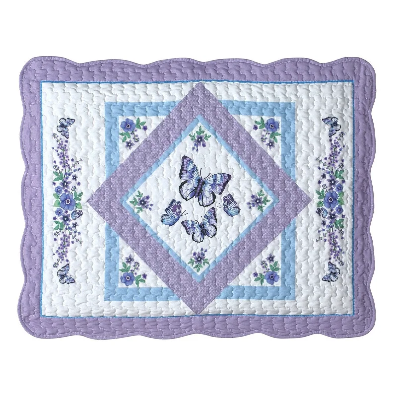 Purple Butterflies & Flowers Diamond Pillow Sham