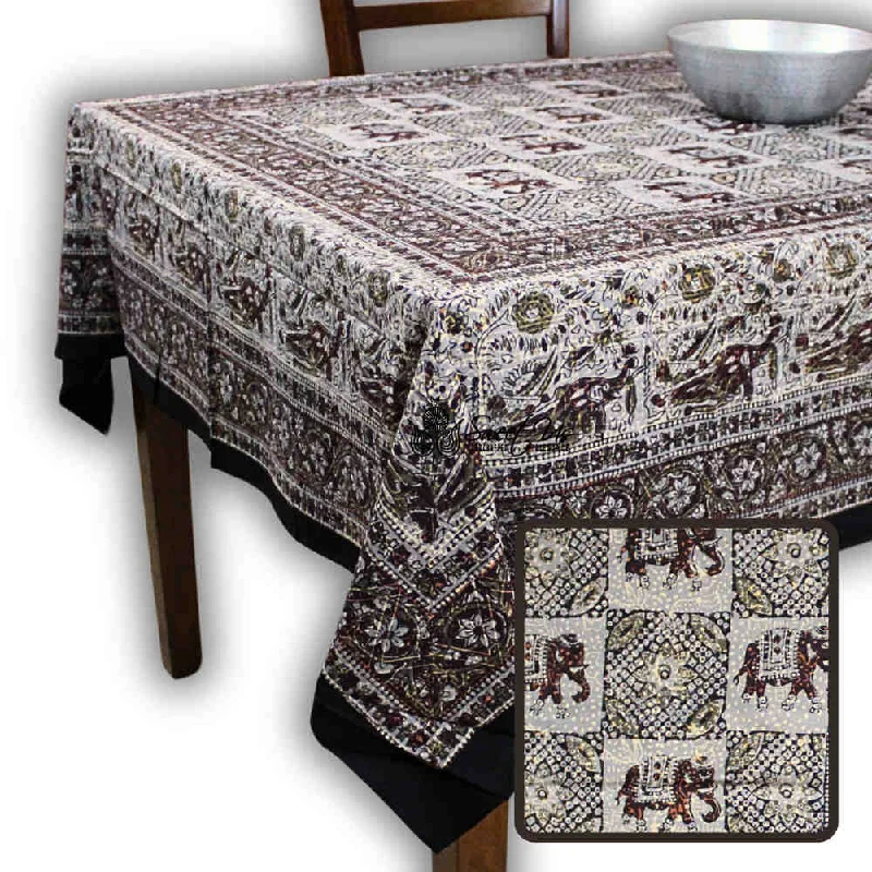 Tusker Trellis Block Print Batik Floral Tablecloth Rectangle, Dusky Horizon