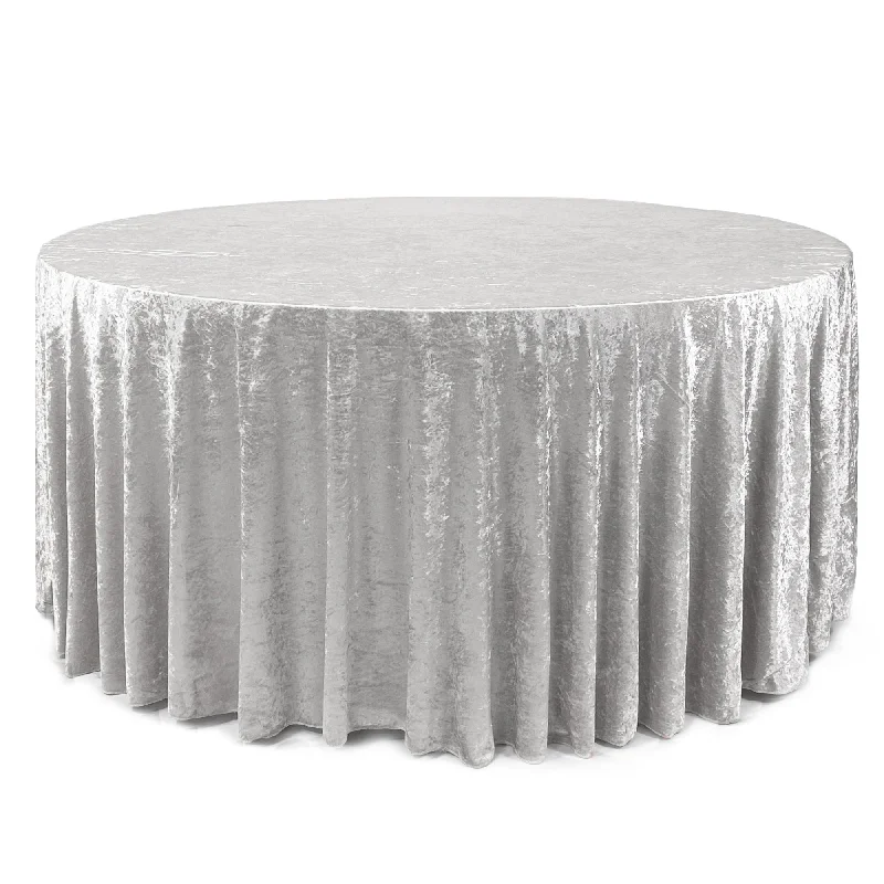 132 Inch Round Crushed Velvet Tablecloth White