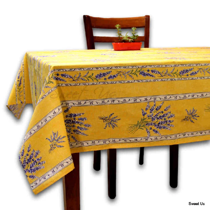 Wipeable Tablecloth French Provencal Acrylic Coated Cotton Lavender Yellow