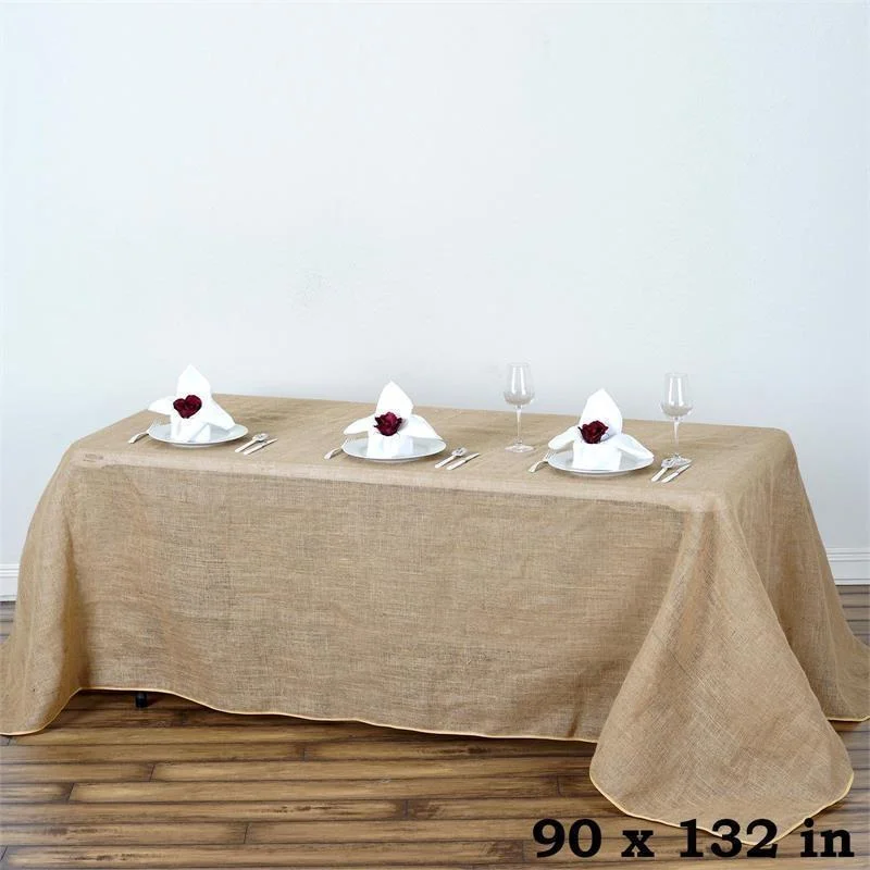 90'' x 132'' Burlap Rectangular Tablecloth - Natural