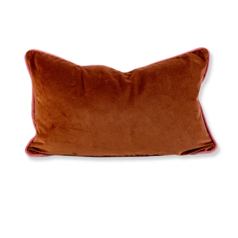 Charliss Velvet Lumbar Pillow - Rust + Light Pink - Case Only