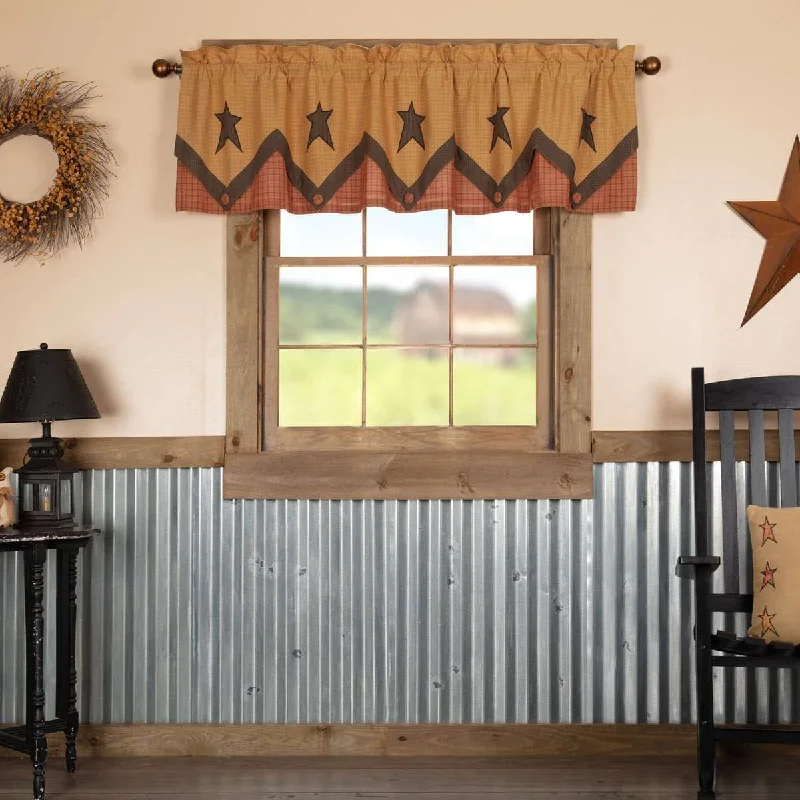 Stratton Primitive Star Valance Curtain Layered Khaki, Orange VHC Brands