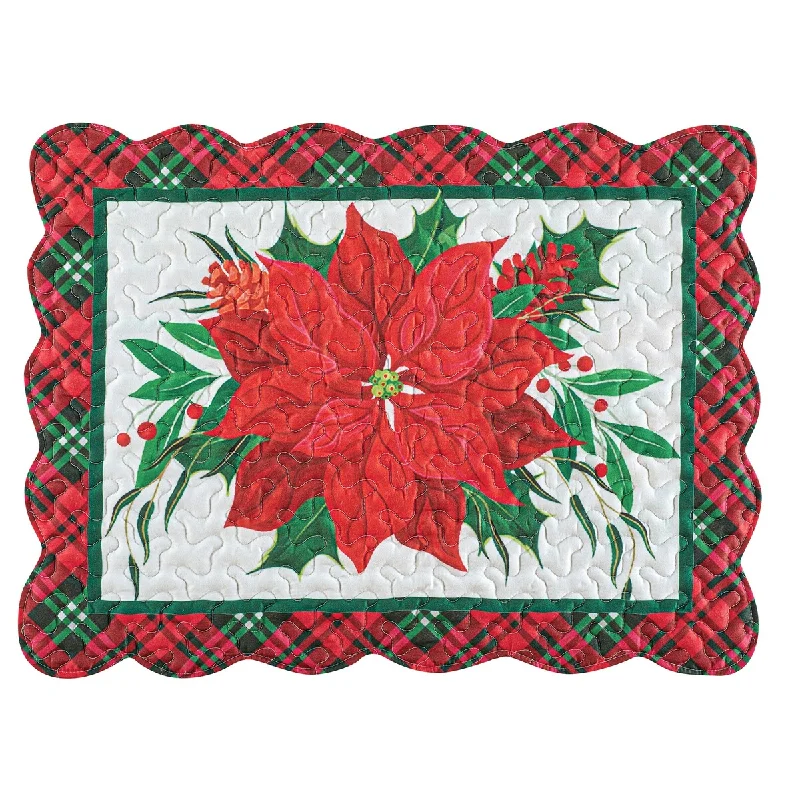 Poinsettia Plaid Border Pillow Shams - Set of 2