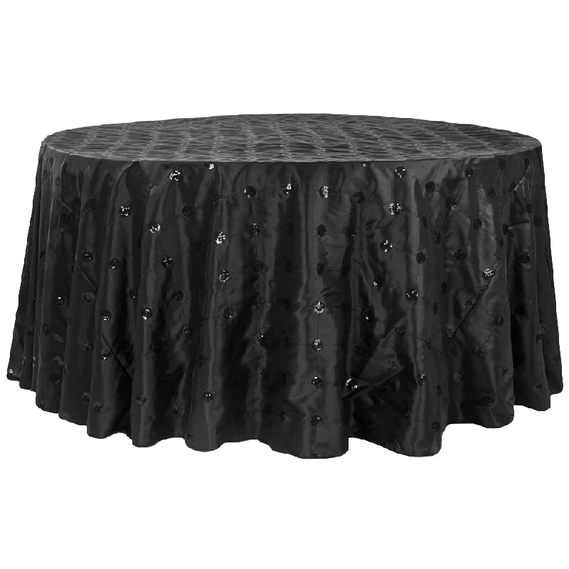 Sequin Embroidery Taffeta 132" Round Tablecloth - Black