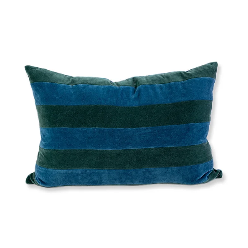 Striped Velvet Lumbar Pillow - Green + Peacock - Case Only