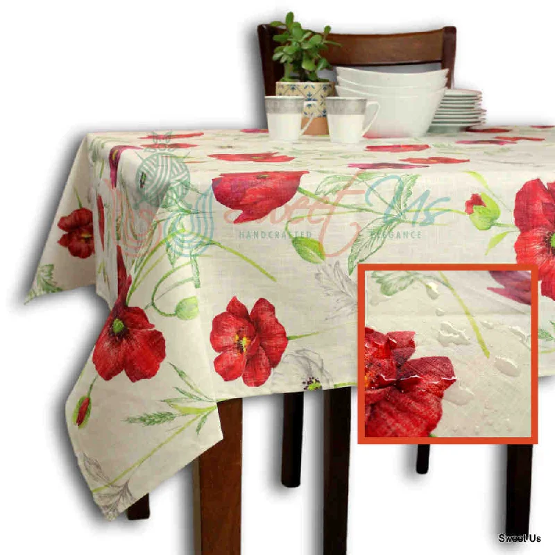 Wipeable Spill Resistant French Acrylic Coated Poppy Tablecloth Rectangle