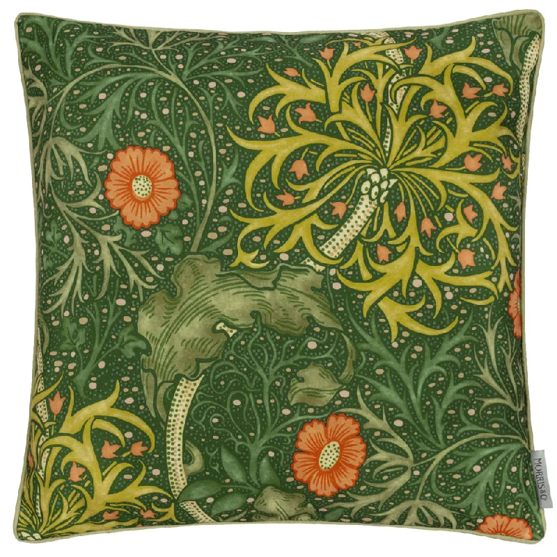 Seaweed Printed Piped Cushion Forest Green